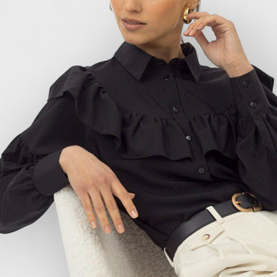 Ruffled Women Shirt Solid Slim Office Lady Frill Shirt
