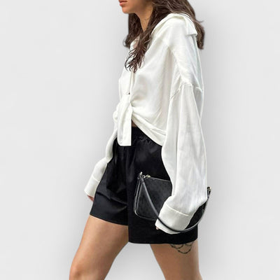 Tie-front Button Down Silk Shirt