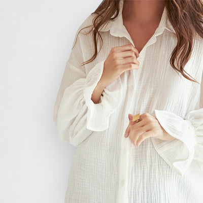 White Flared Long Sleeve Tie Front White Cotton Shirt