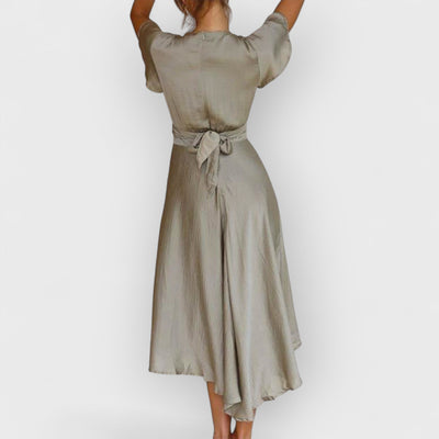 Sage Satin  Maxi Wrap Dress: Twist-Front Cutout