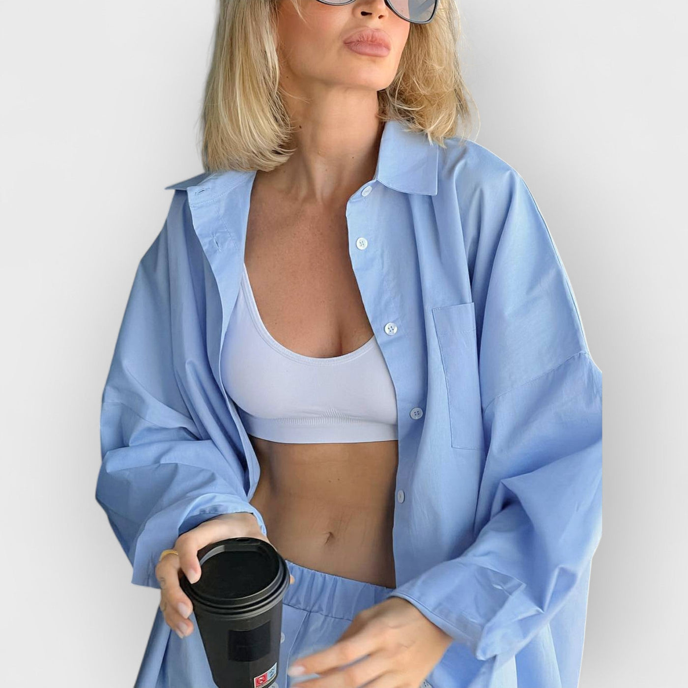 Blue Casual Shirt Two-Piece Set