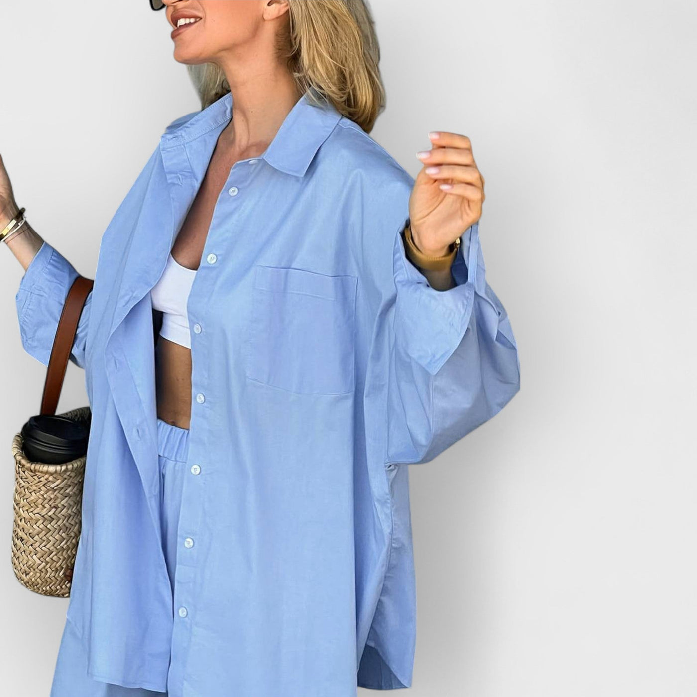 Blue Casual Shirt Two-Piece Set