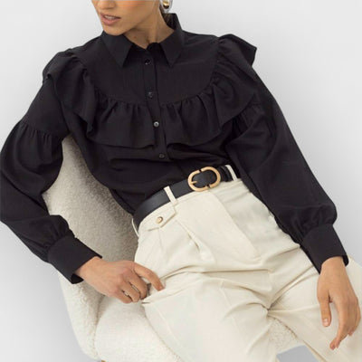 Ruffled Women Shirt Solid Slim Office Lady Frill Shirt