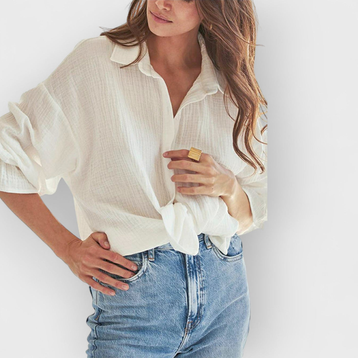 White Flared Long Sleeve Tie Front White Cotton Shirt