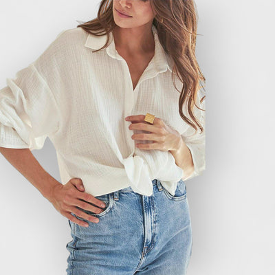 White Flared Long Sleeve Tie Front White Cotton Shirt