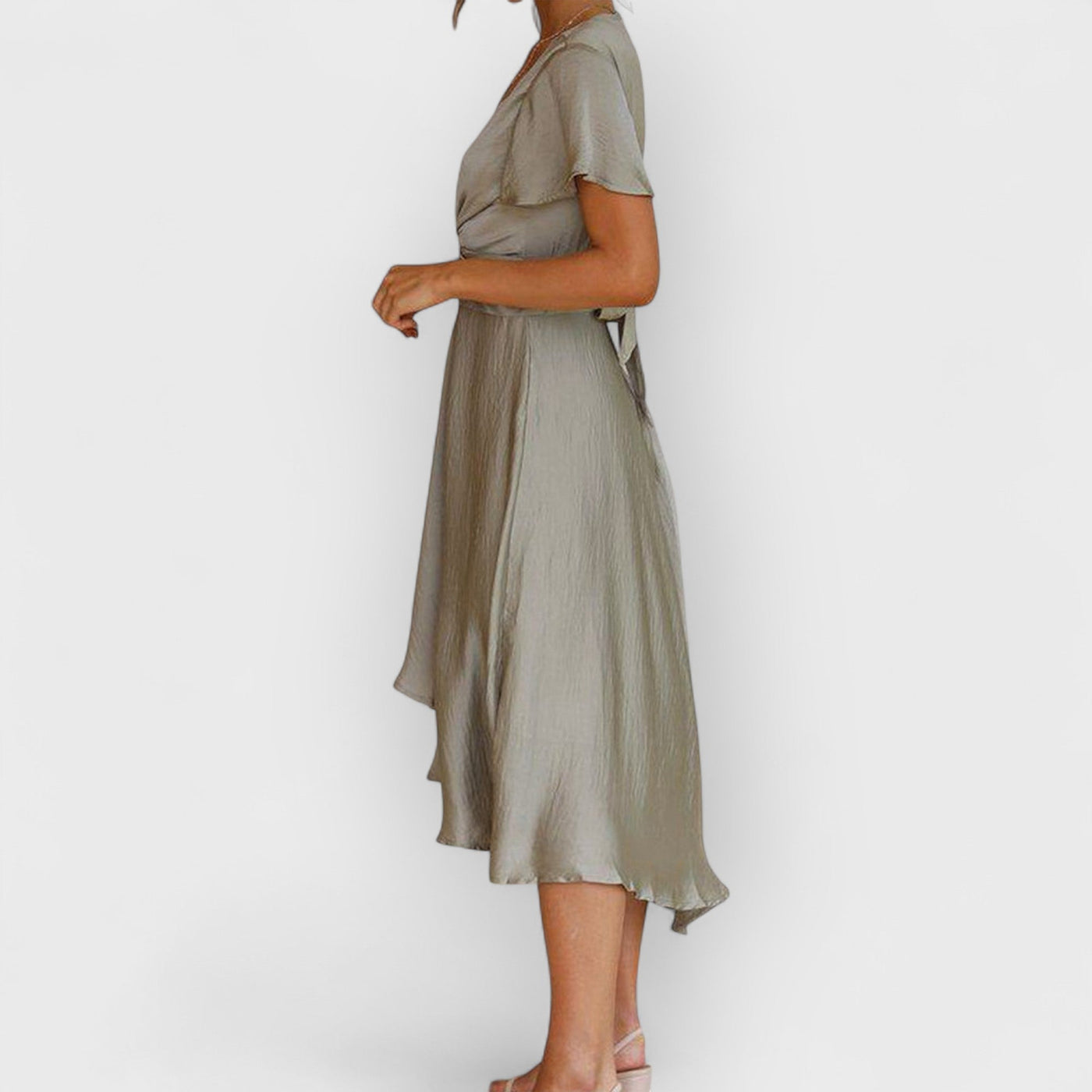 Sage Satin  Maxi Wrap Dress: Twist-Front Cutout