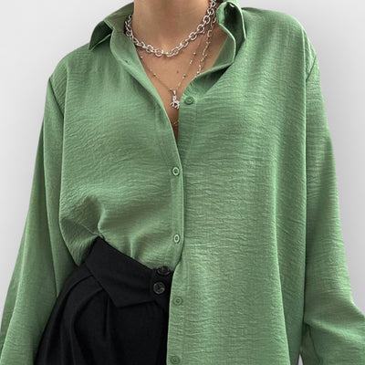 Lapel collar single breasted shirt women's high-end casual long-sleeved