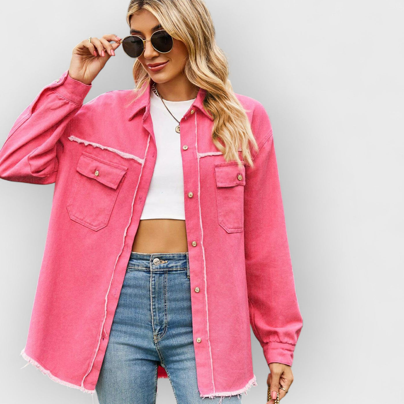 Pink Quilted Chest Pocket Shacket