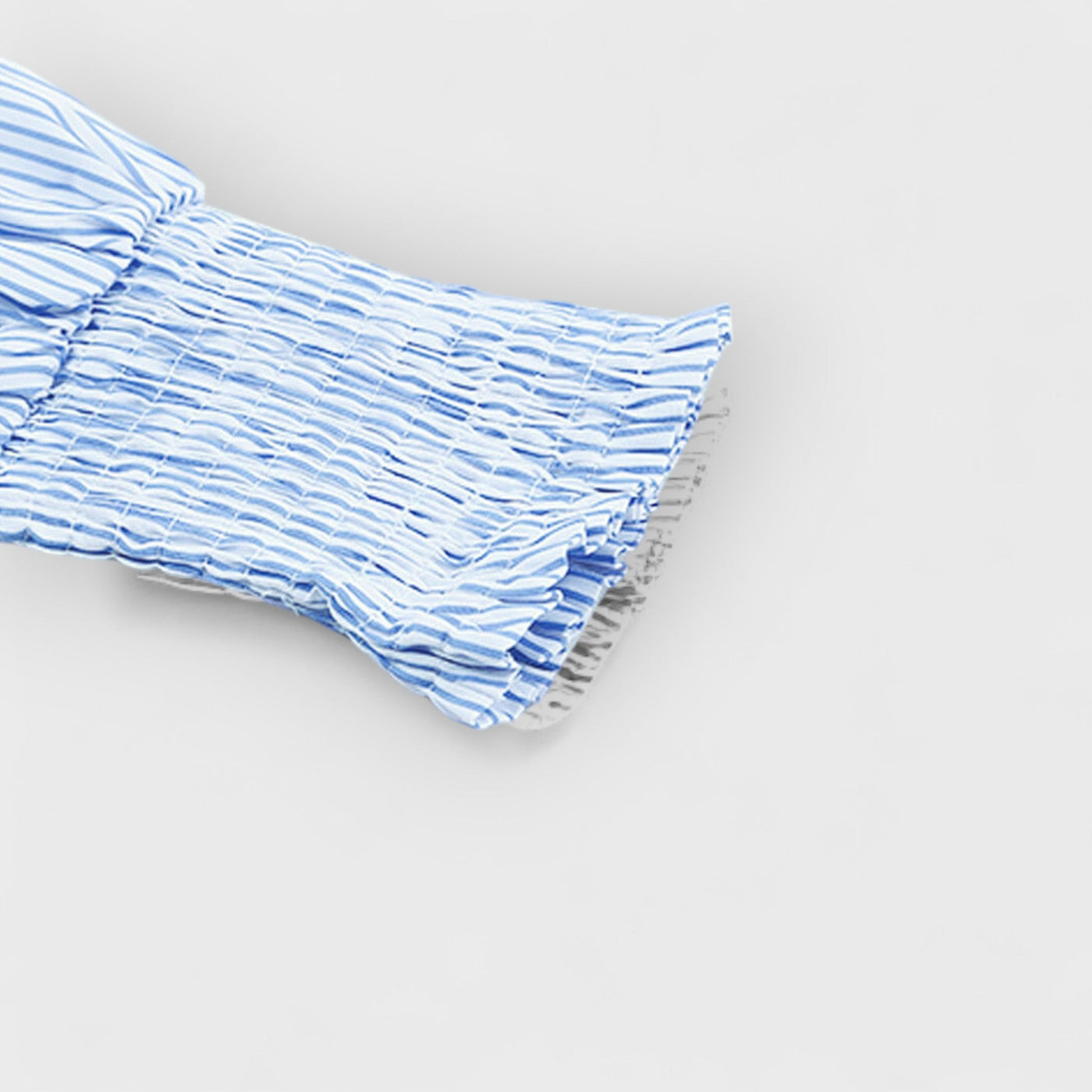Sky Blue Smocked Cuffed Striped Boyfriend Shirt with Pocket