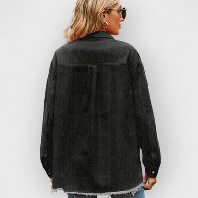 New Denim Raw Edge Washed Tassel Top Casual Shirt - Black