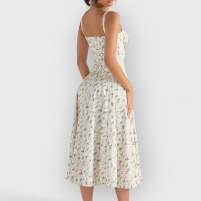 Rose Print Herringbone Slip Dress