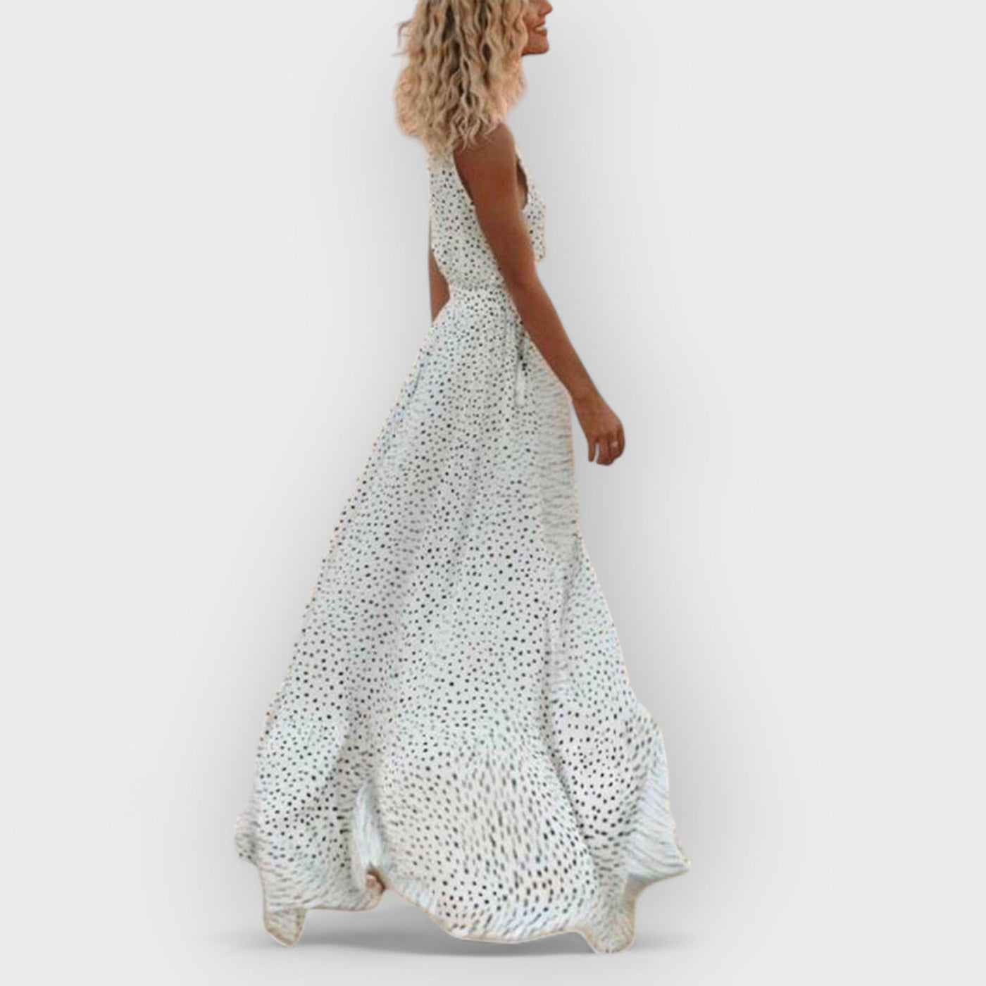 Bohemian V-Neck Sleeveless Polka-Dot Maxi Dress