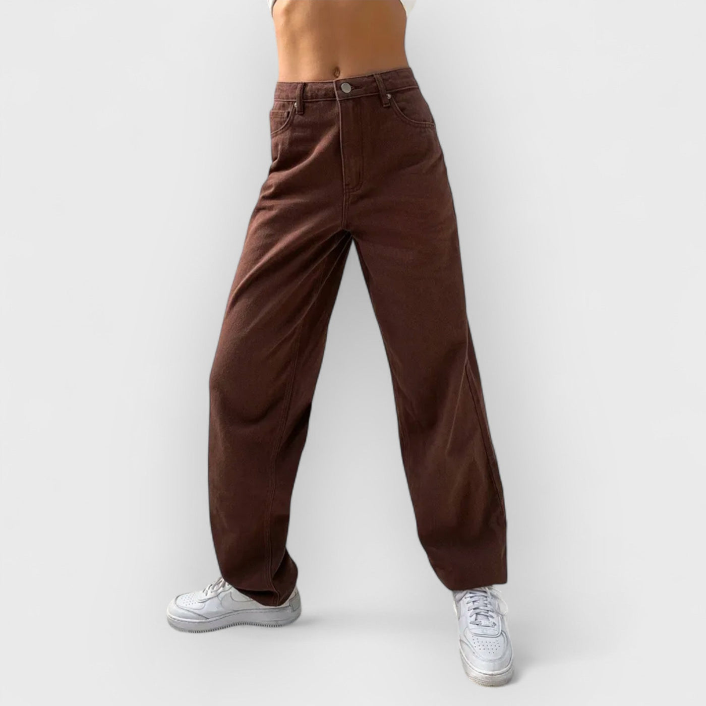 High-Waisted Printed Denim Pants