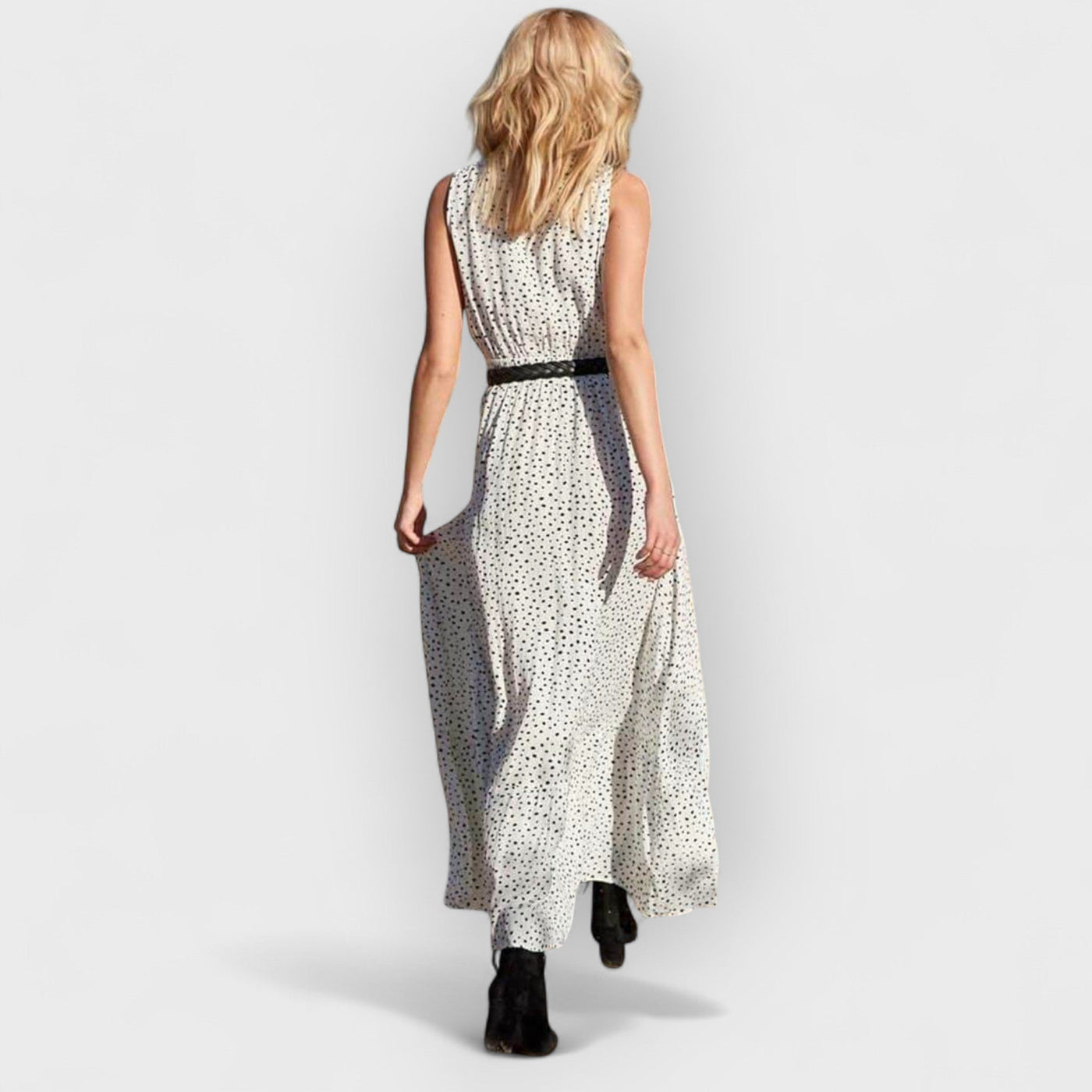 Bohemian V-Neck Sleeveless Polka-Dot Maxi Dress