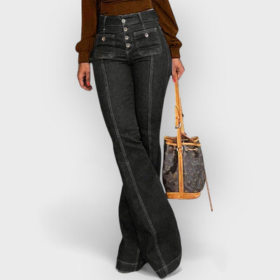 Stylish High-Waisted Patchwork Flared Jeans