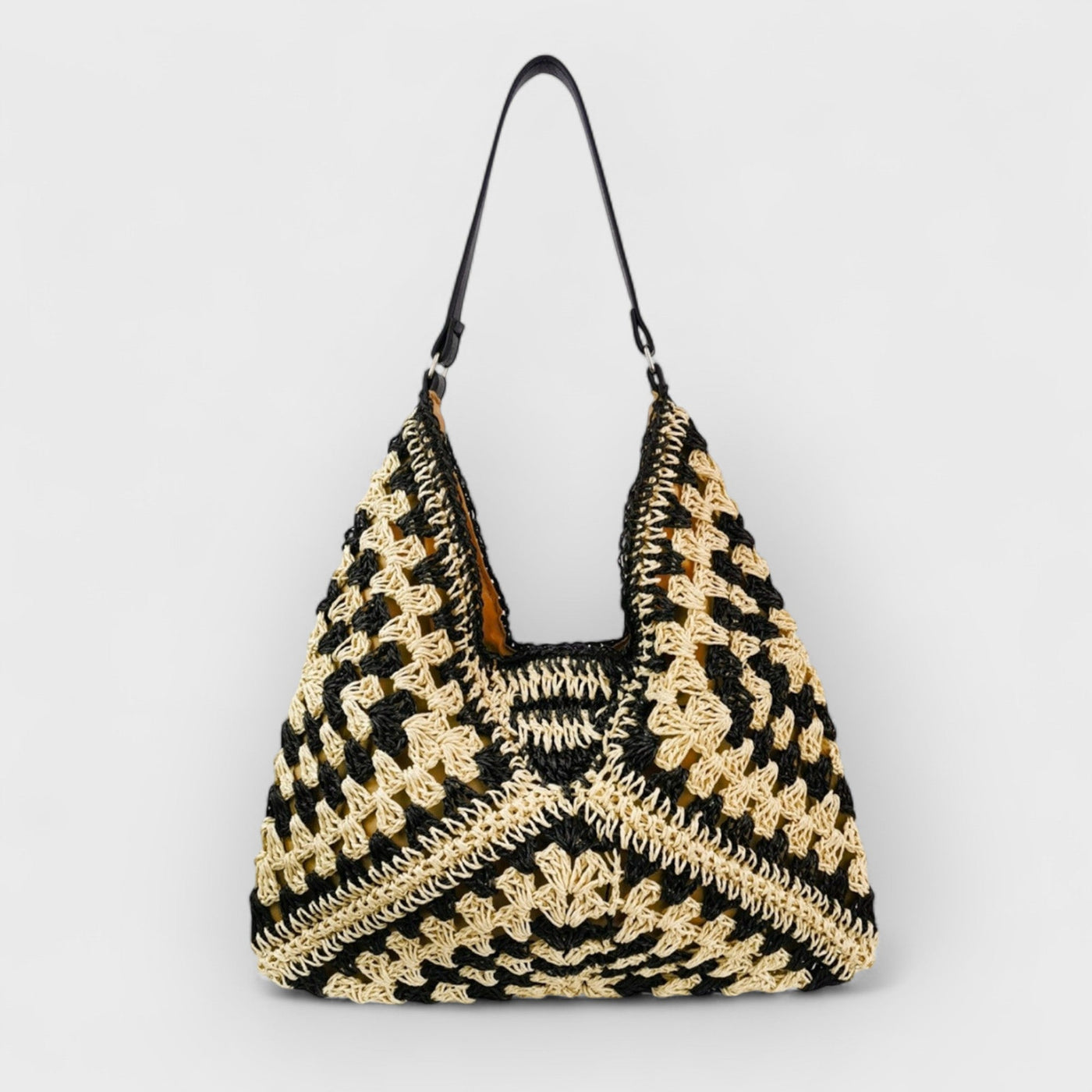 Bicolor Crochet Knit Tote Bag