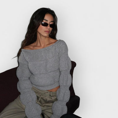 Street Style Lantern Sleeve Crop Sweater