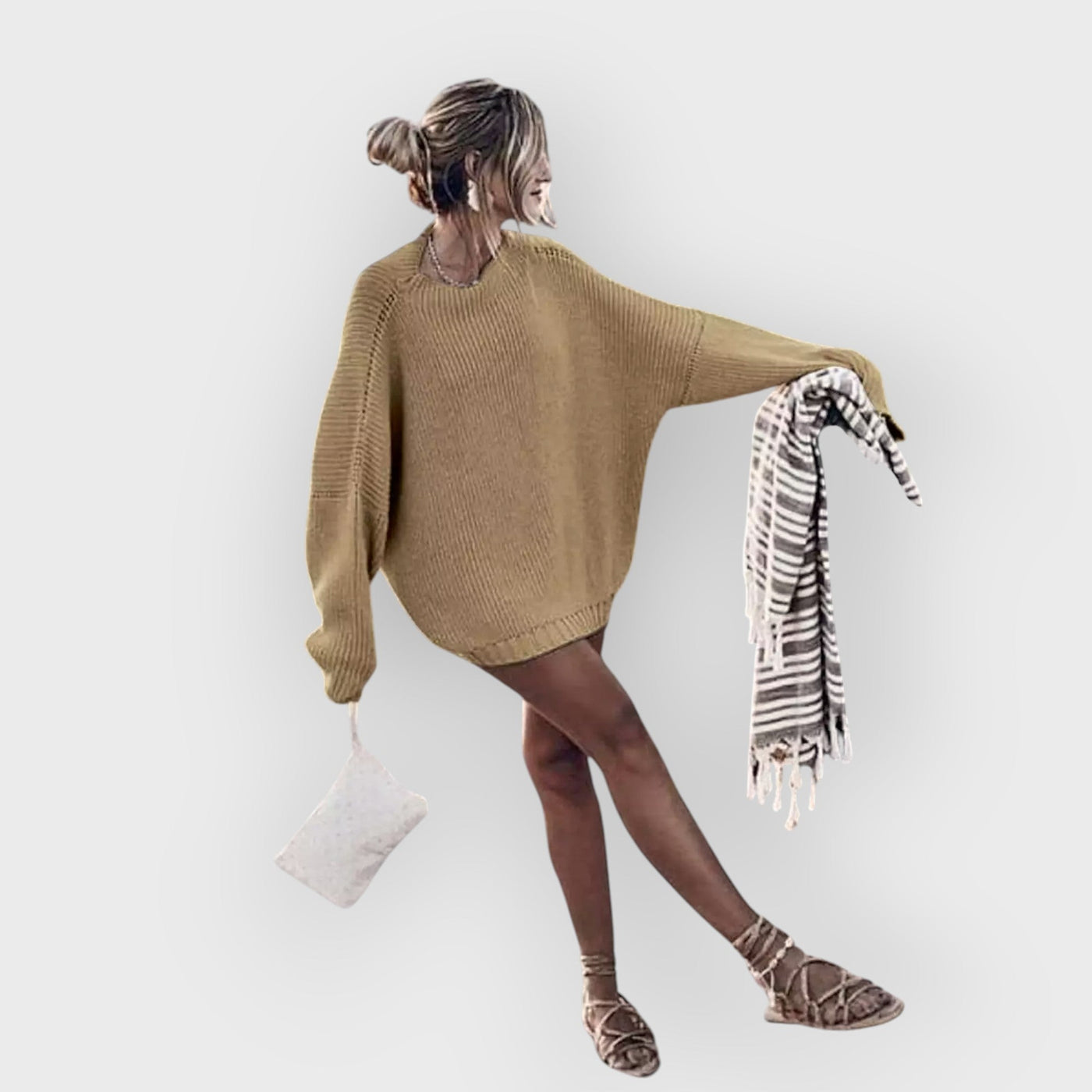 Oversized Knit Batwing Sweater & Ruffled Mini Skirt Set