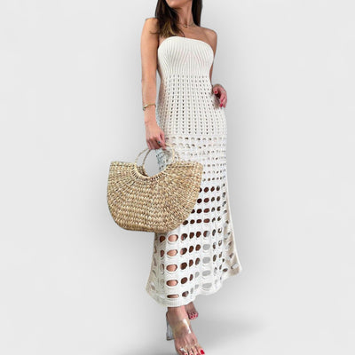 Cutout Patchwork Off Shoulder Maxi Dress