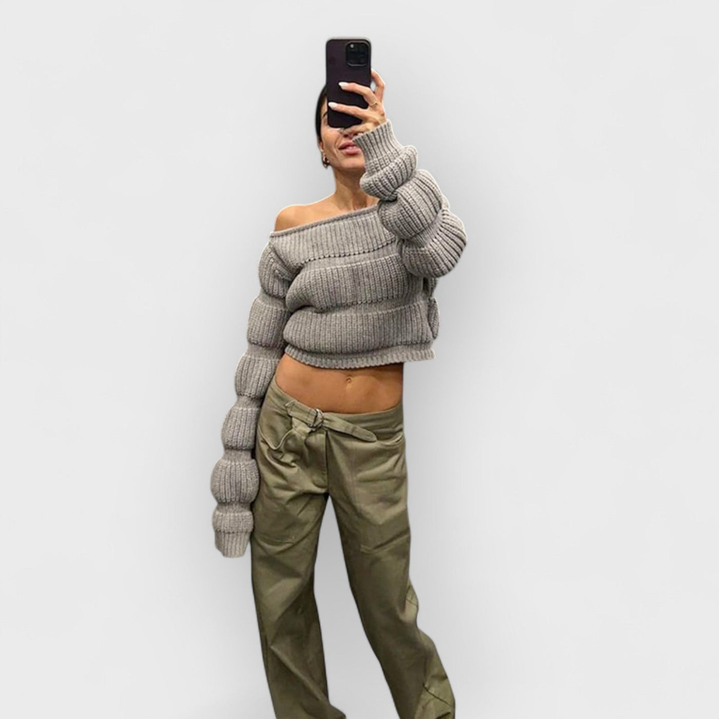 Street Style Lantern Sleeve Crop Sweater