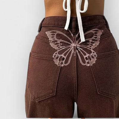 High-Waisted Printed Denim Pants