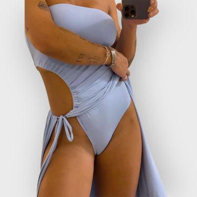 Bandeau Side Slit Tie Bodysuit Dress