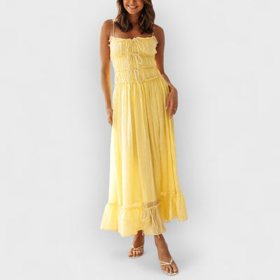 Elegant Off-Shoulder Strap Patchwork Dress