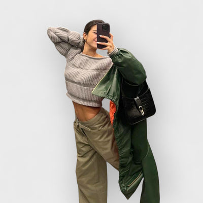 Street Style Lantern Sleeve Crop Sweater