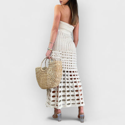 Cutout Patchwork Off Shoulder Maxi Dress