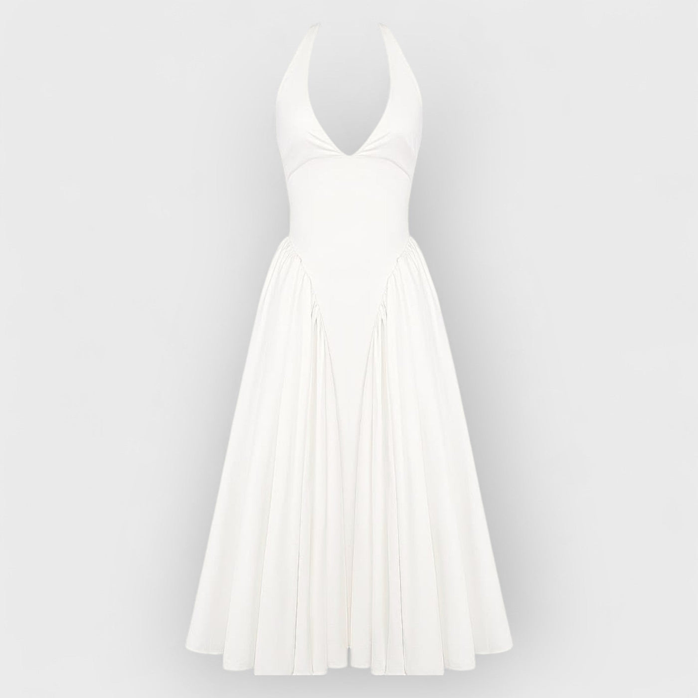 White Cotton Halter Midi Sundress