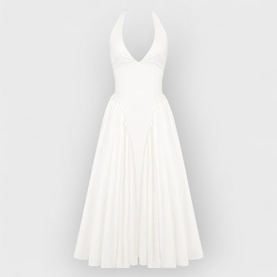 White Cotton Halter Midi Sundress