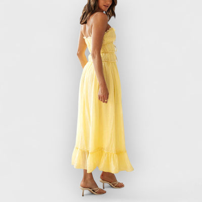 Elegant Off-Shoulder Strap Patchwork Dress