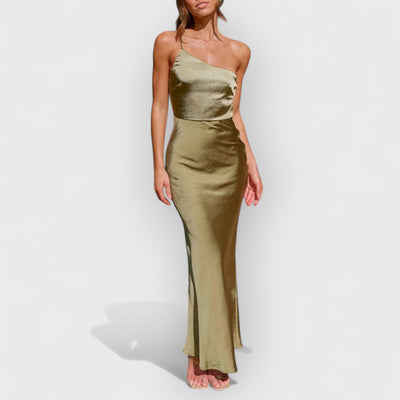 Spring/Summer One Shoulder Gown Waist Maxi Dresses