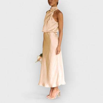 Unique Bridesmaid Sleeveless High Neck Maxi Dresses