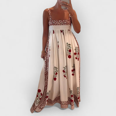 Square Neck Paneled Floral Print Maxi Dress