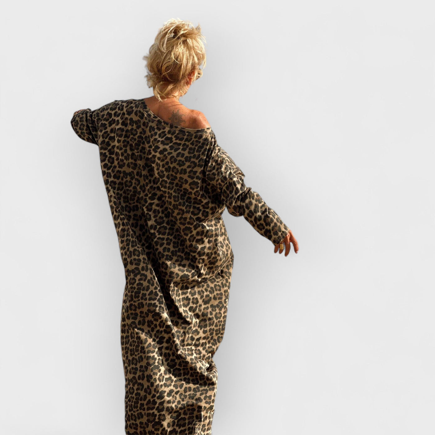 Camel Leopard Oversize Long Sleeve Dress