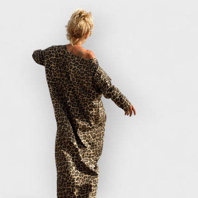 Camel Leopard Oversize Long Sleeve Dress