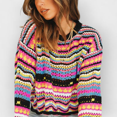 Mid-Color Crew Neck Striped Sweater
