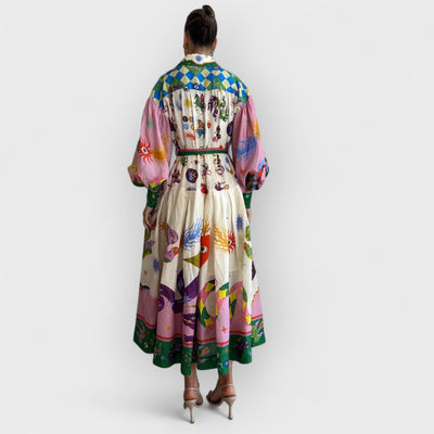 Pleated Long Sleeve Loose Dress