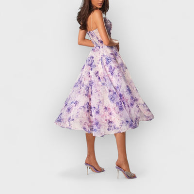 Strapless Sleeveless Printed Swing Midi Dress