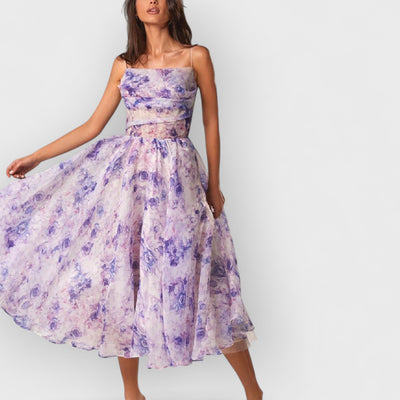 Strapless Sleeveless Printed Swing Midi Dress