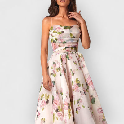 Strapless Sleeveless Printed Swing Midi Dress