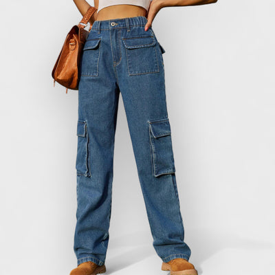 Washed Multi-Pocket Denim Cargo Jeans