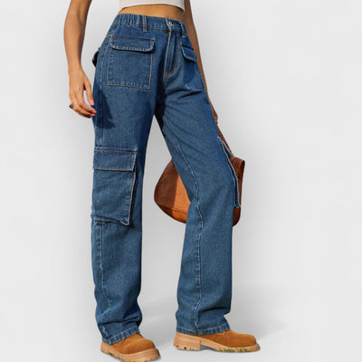 Washed Multi-Pocket Denim Cargo Jeans