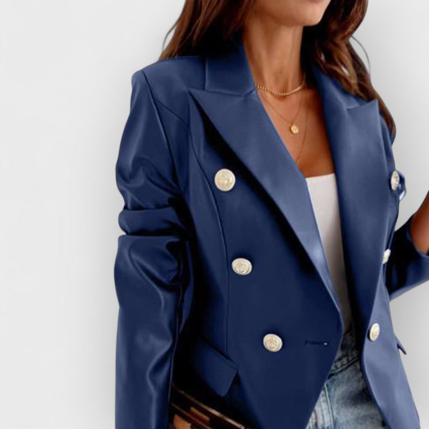 Double Breasted Leather Blazer Moto Jacket