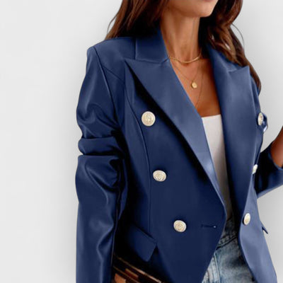 Double Breasted Leather Blazer Moto Jacket