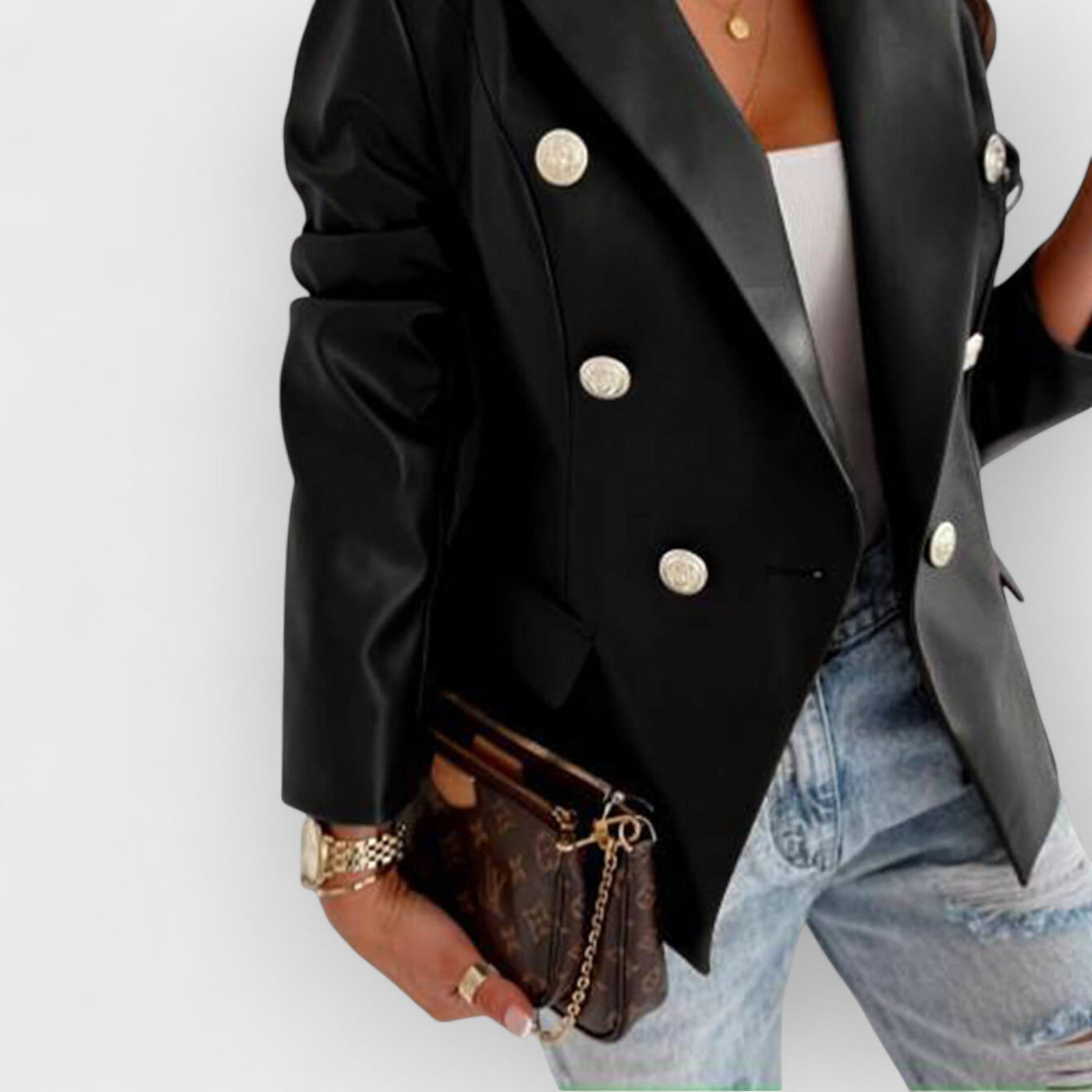 Double Breasted Leather Blazer Moto Jacket