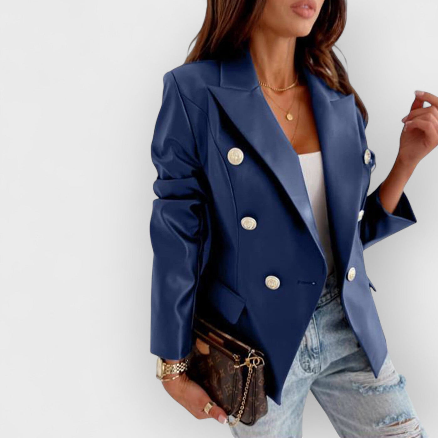 Double Breasted Leather Blazer Moto Jacket