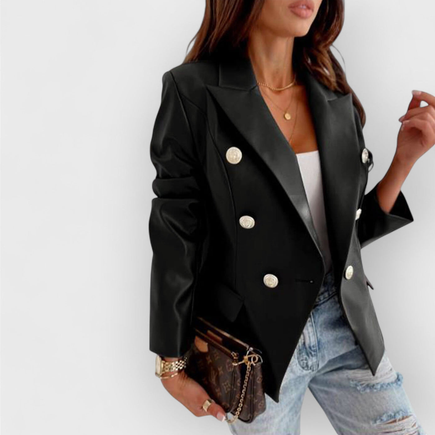 Double Breasted Leather Blazer Moto Jacket