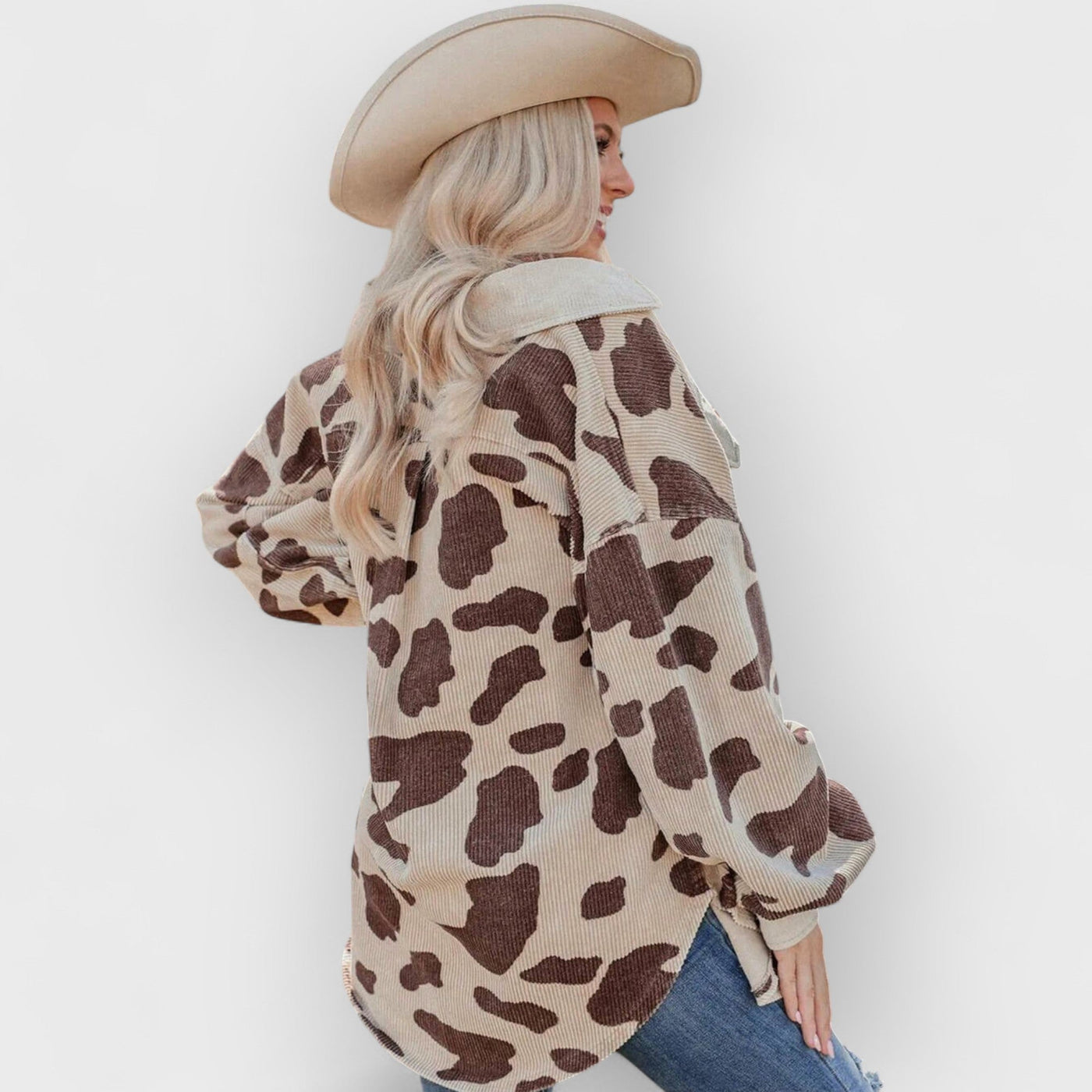 Printed Mid-Length Corduroy Shirt Jacket